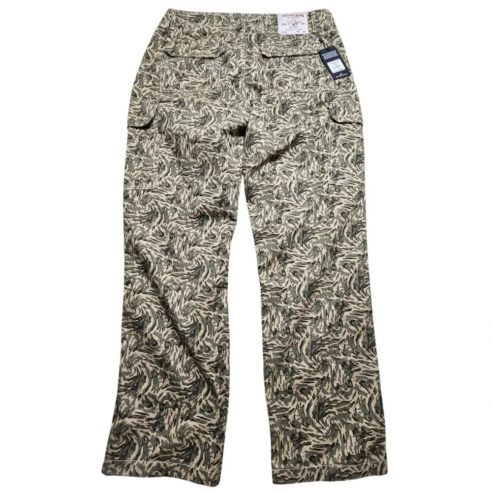 True Religion Mens Abstract Camo Cargo Pants Green‎ Swirl 701122 Size 38 NWT